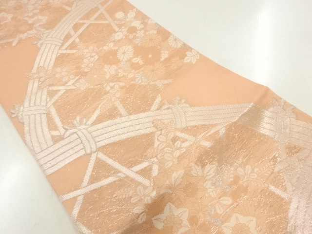 JAPANESE FUKURO OBI FOR SUMMER / WOVEN AUTUMN FLOWERS
